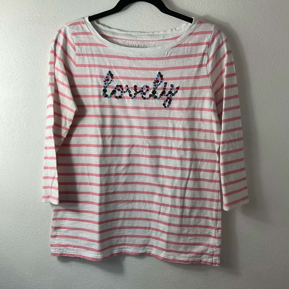 Talbots Lovely Pink White Striped Shirt Sz S